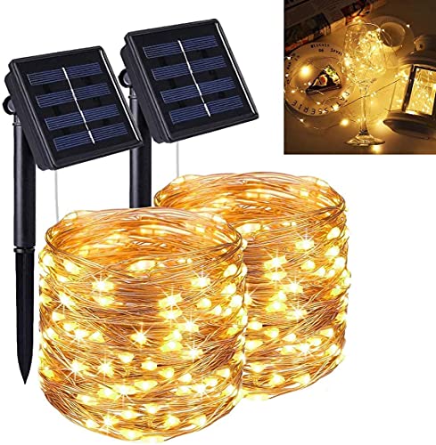 Qxmcov Solar Lichterkette Aussen, 2 Stück 22 Meter 200 LED Solar Lichterkette 8 Modus, Wasserdicht Kupferkabel Lichterkette Deko für Garten, Balkon, Terrasse, Tor, Hof, Hochzeit, Party von Qxmcov