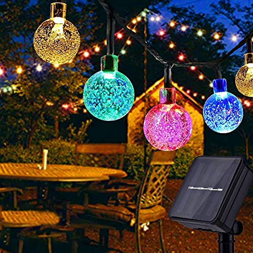 Qxmcov Solar Lichterkette Außen, 7 Meter LED Aussen Solar Lichterkette mit 50er LED Kristallkugeln 8 Modi,Wasserdicht Lichterkette für Außen,Innen,Garten Deko,Bäume,Terrasse,Hochzeiten,Partys von Qxmcov