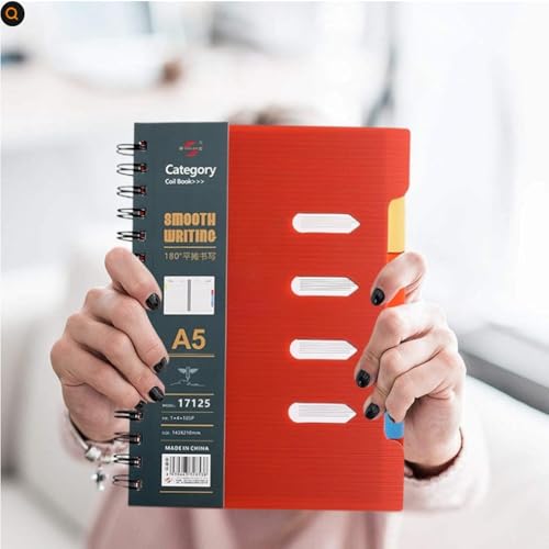 Lerntagebuch A5-Notizbuch mit farbiger Spiralbindung, 25,6 x 19,8 cm, 110 Seiten, Hardcover, horizontaler Linienblock, geeignet Compatible with Schularbeiten, Schreibtagebuch(Rosso) von Qxmiguel