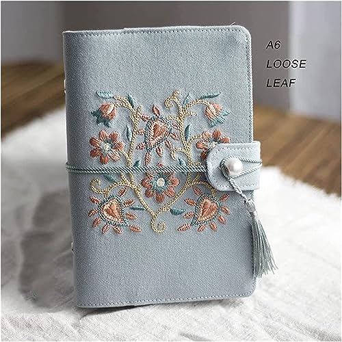 Qxmiguel Notizbuch A5 A6 Journal Journaling-Notizbücher, Blauer Stickerei-Einband, lose Blätter, Binder, Notizblock, persönliches Journaling, Schreibnotizen, Schulbedarf Diario Qxmiguel Notizbuch A5 A6 Journal Journaling-Notizbücher, Blauer Stickerei-Einband, lose Blätter, Binder, Notizblock, persönliches Journaling, Schreibnotizen, Schulbedarf Diario von Qxmiguel