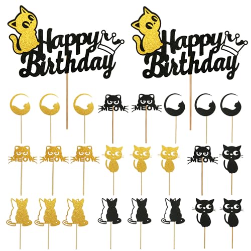 26 Stück Katze Cupcake Toppers, Torten deko Kindergeburtstag, Katze Geburtstag Kuchen Plugin, für Junge & Mädchen, Kätzchen Thema Kinder Geburtstag Party Kuchen Dekorationen, Katzenliebhaber von Qxwuyazbryl