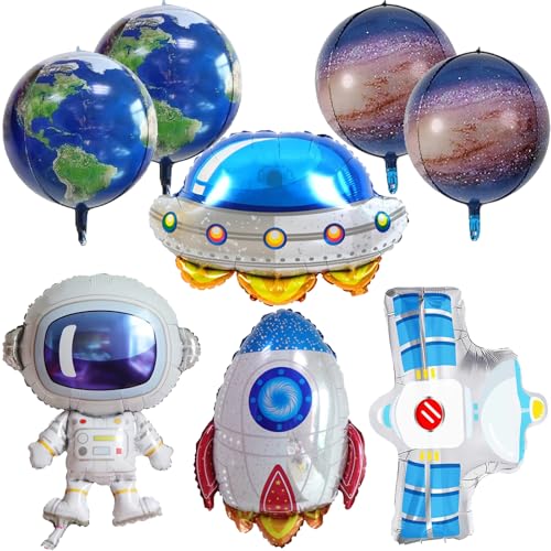 8 Stück Weltraum Themenballon, XXL Weltraum Astronaut Folienballon, Rakete Helium Ballon, Luftballon Raumschiff, Weltraum Geburtstag Deko ballon für Jungen Kinder Geburtstag Universum Motto Party von Qxwuyazbryl