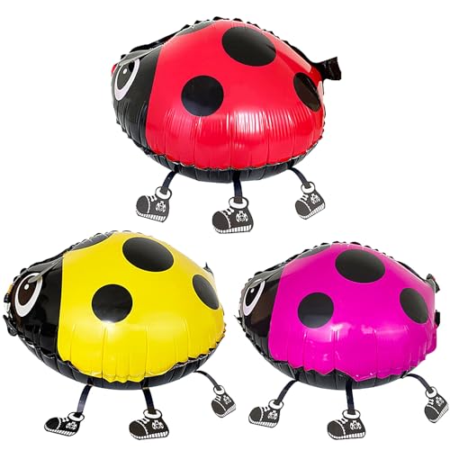 Airwalker Ballon Tiere Marienkäfer, 3 Stücke Ladykäfer Luftballons, Tiere Ballons Marienkäfer Deko, Cartoon Tierballons, Folienballon Walking Tier für Geburtstags Kinder Spielzeug von Qxwuyazbryl