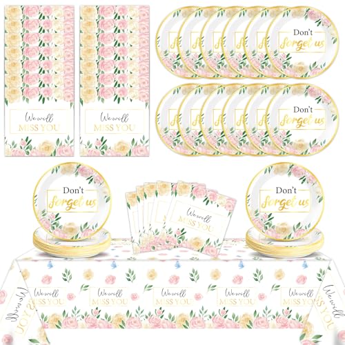 Partyzubehör mit Blumenmuster für 24 Personen, Aufschrift "We Will Miss You", Pappteller, Servietten, Ruhestand, Dekoration, "Don't Forget Us", Tischgeschirr-Set für Abschied, Büro, Glück, Abschied Partyzubehör mit Blumenmuster für 24 Personen, Aufschrift "We Will Miss You", Pappteller, Servietten, Ruhestand, Dekoration, "Don't Forget Us", Tischgeschirr-Set für Abschied, Büro, Glück, Abschied von Qyeahkj