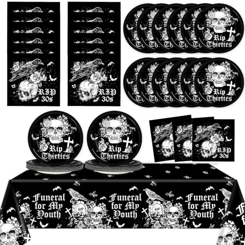 Qyeahkj Rip 30s Birthday Decorations Serve 24 Death To My 30s Paper Plates Napkins Set Disposable Black 40th Birthday Tablecloth Rip To My 30s Party Tableware Supplies Pack for My Youth Funeral Party Qyeahkj Rip 30s Birthday Decorations Serve 24 Death To My 30s Paper Plates Napkins Set Disposable Black 40th Birthday Tablecloth Rip To My 30s Party Tableware Supplies Pack for My Youth Funeral Party von Qyeahkj