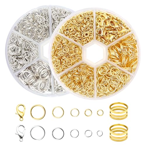 Biegeringe Kit 5 Größen Jump Rings Metall Kettenringe Biegeringe mit Karabinerverschlüssen und Ring Öffner für Halsketten Armband DIY Schmuckherstellung 2082 Stück Gold Silber Biegeringe Kit 5 Größen Jump Rings Metall Kettenringe Biegeringe mit Karabinerverschlüssen und Ring Öffner für Halsketten Armband DIY Schmuckherstellung 2082 Stück Gold Silber von Qzakce