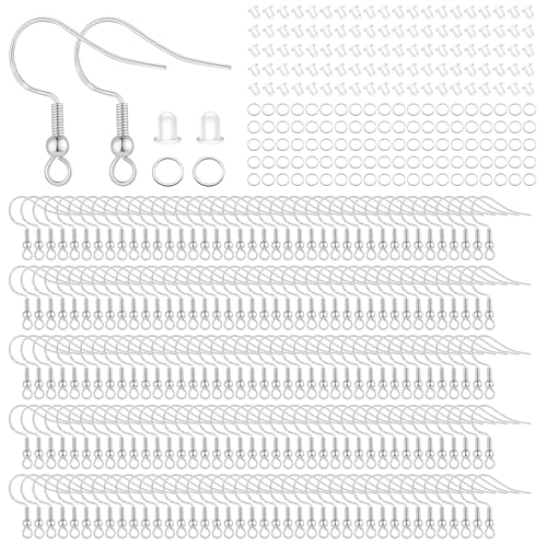 Ohrring Haken 925 Silber Plattiert Ohrhaken Universal Ohrring Haken Set mit Jump Rings und Ohrring Stopper für DIY Ohrhänger Schmuckherstellung 600 Stück von Qzakce