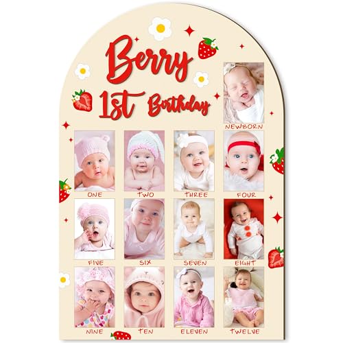 R HORSE 3D-Fototafel zum 1. Geburtstag aus Holz, bezaubernder Erdbeer-Baby-Bilderrahmen, 1–12 Monate, Meilensteintafel, Geburtstagsdekoration, Andenken, Geschenk für Babys, Mädchen R HORSE 3D-Fototafel zum 1. Geburtstag aus Holz, bezaubernder Erdbeer-Baby-Bilderrahmen, 1–12 Monate, Meilensteintafel, Geburtstagsdekoration, Andenken, Geschenk für Babys, Mädchen von R HORSE