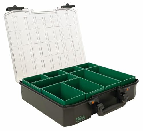raaco CarryLite 80 4x8-9: Premium Sortierbox für Werkstatt, 9 Einsätze, Sortimentskasten & Sortierboxen für Kleinteile, Traglast 10 kg, Sichere Aufbewahrung, Transparenter Deckel, 27,8 x 33,7 x 7,9 cm von RAACO