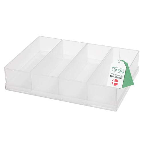 raaco Einsatzkasten 55 4xA8-2, Tablett mit 4 Einsätzen, Transparenter Sortierkasten für Kleinteile, Sortierboxen, Schubladen & Kleinteileaufbewahrung, Leicht zu Reinigen, 16 x 22 x 4,7 cm raaco Einsatzkasten 55 4xA8-2, Tablett mit 4 Einsätzen, Transparenter Sortierkasten für Kleinteile, Sortierboxen, Schubladen & Kleinteileaufbewahrung, Leicht zu Reinigen, 16 x 22 x 4,7 cm von Raaco