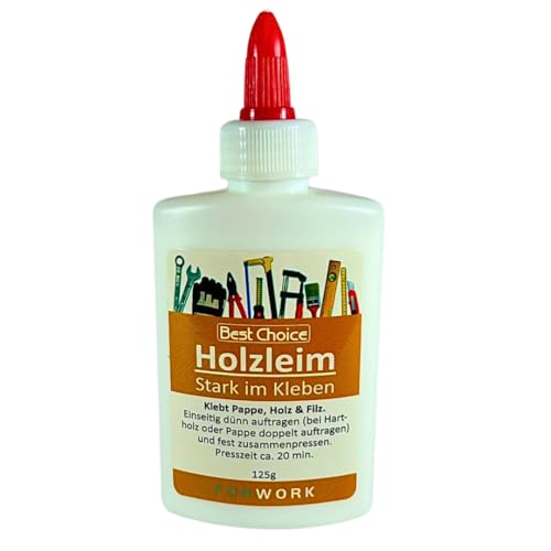Holzleim 125 g – Weißleim & Holzkleber für Werkstatt, Basteln & Reparaturen – starker Kleber für Holz, Pappe & saugende Materialien, wasserfest & schnelltrocknend, wahlweise 1x oder 3x (1) von RACEL
