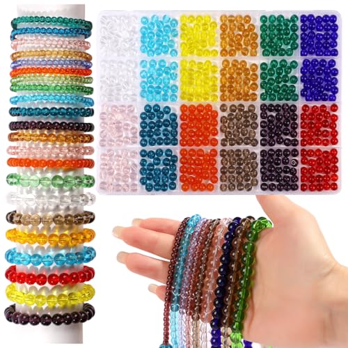 RACIOCK 600 Stück Glasperlen, Schmuckherstellungs-Set, 6 mm, runde Kristallglasperlen für Armbandherstellung, klare Glasperlen für Armband, Halskette, Bastelset für Anfänger und Erwachsene (12 Farben) RACIOCK 600 Stück Glasperlen, Schmuckherstellungs-Set, 6 mm, runde Kristallglasperlen für Armbandherstellung, klare Glasperlen für Armband, Halskette, Bastelset für Anfänger und Erwachsene (12 Farben) von RACIOCK