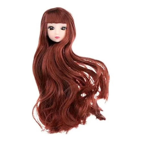 RAEF 1/6 BJD Puppenkopf mit goldbraunen schwarzen Langen Haaren für 30 cm Puppengelenke, 3D-Augen, rote DIY-Kopfbedeckung von RAEF