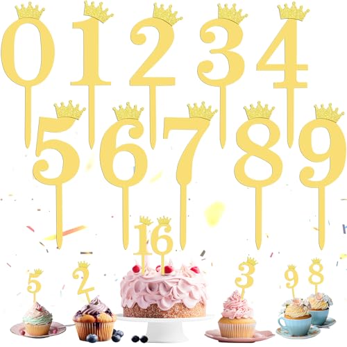 Happy Birthday Cake Topper 10 Stück Gold Zahlen 0-9 Kronenleiste Geburtstag Tortendeko für Tischdekorationen Hochzeit Topper Kuchen Happy Birthday Cake Topper 10 Stück Gold Zahlen 0-9 Kronenleiste Geburtstag Tortendeko für Tischdekorationen Hochzeit Topper Kuchen von RAFIYU