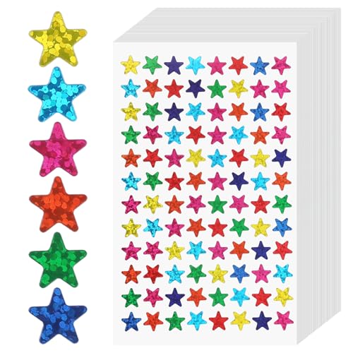 RAFIYU 3840 Stück /40 Blätter Sterne Aufkleber, Bunte Laser Sternaufkleber für Lehrer Selbstklebende Kinder Sticker für Belohnungsdiagramm, Scrapbooking, Stickeralbum Leer zum Sammeln von RAFIYU
