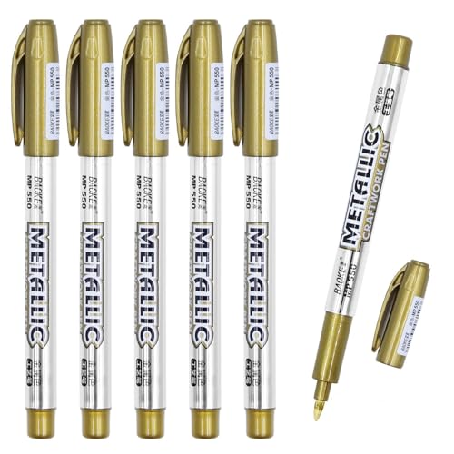 RAFIYU 6 Stück Gold Silber Metallic Marker Stifte Set, Metallisch Dauerhaft Highlight Marker Silberstift Wasserfest Lackstift für Kartenherstellung Malerei Album von RAFIYU