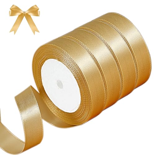 RAFIYU Geschenkband gold, 2cm x 88m Satinband breit, 4 PCs Geschenkband gold, schleifenband, Dekoration Seidenband, Dekoband Stoffband, Verpackungsband für Party，Hochzeit，Geburtstag ，Fest，Basteln von RAFIYU