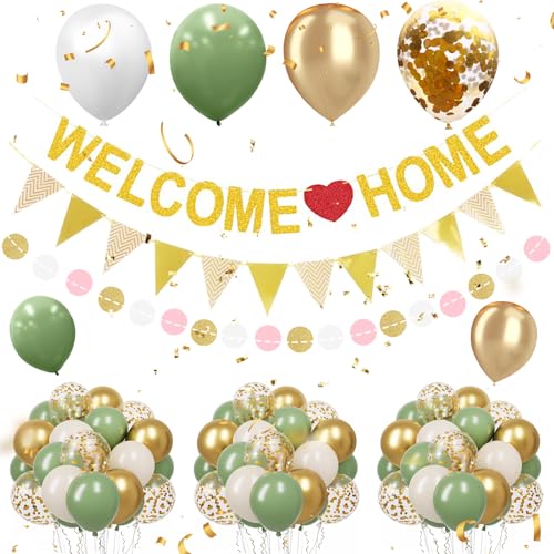 RAFIYU Willkommen Zuhause Deko, Welcome Home Deko, Welcome Home Banner Set Grün Gold Weiß Luftballons, Willkommen Home Girlande, Wimpel Banner, Perfekt für Babyshower und Familienfeier RAFIYU Willkommen Zuhause Deko, Welcome Home Deko, Welcome Home Banner Set Grün Gold Weiß Luftballons, Willkommen Home Girlande, Wimpel Banner, Perfekt für Babyshower und Familienfeier von RAFIYU