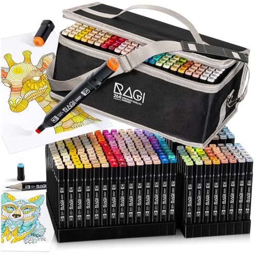 RAGI Alkoholmarker Set - 264 Alkohol Stifte & Filzstifte für Profis und Anfänger, Perfekt für Manga, Sketchbook, Malbuch und Zeichnen, Ideal für Kinder und Erwachsene, Inklusive Weiches Etui RAGI Alkoholmarker Set - 264 Alkohol Stifte & Filzstifte für Profis und Anfänger, Perfekt für Manga, Sketchbook, Malbuch und Zeichnen, Ideal für Kinder und Erwachsene, Inklusive Weiches Etui von RAGI