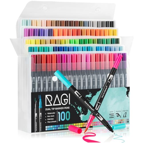 RAGI Pinselstifte Set 100 Aquarellstifte - Filzstifte für Erwachsene und Kinder - Aquarellmarker - Dual Brush Pen für Malbuch, Zeichnung, Kalligraphie, Comic RAGI Pinselstifte Set 100 Aquarellstifte - Filzstifte für Erwachsene und Kinder - Aquarellmarker - Dual Brush Pen für Malbuch, Zeichnung, Kalligraphie, Comic von RAGI