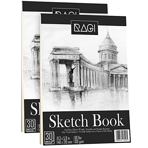 RAGI Zeichenblock Set 2 Stück - Skizzenbuch ideal als Zeichenblock oder Malblock - Skizzenblock A5 100g/m² 2x30 Blätter - Sketchbook für den Schüler, Studenten und Künstler RAGI Zeichenblock Set 2 Stück - Skizzenbuch ideal als Zeichenblock oder Malblock - Skizzenblock A5 100g/m² 2x30 Blätter - Sketchbook für den Schüler, Studenten und Künstler von RAGI