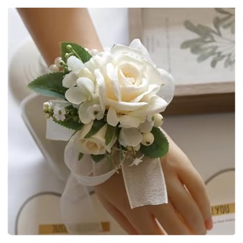 Corsage-Armband, Brautjungfer Schwestern Handgelenk Corsage Künstliche Seide Rose Armband Hochzeit Abschlussball Party Elfenbein von RAGOPILEN