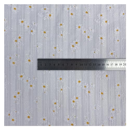 RAGOPILEN Baumwoll-Handarbeitsstoff, Bestickter Baumwoll-Jacquardstoff mit Gänseblümchenmuster for Bekleidungsdekor, Mehrfarbig, 1/3/5/10 Meter(1 White,145cmx10yard) von RAGOPILEN