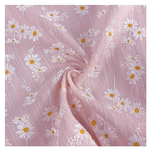 RAGOPILEN Baumwoll-Handarbeitsstoff, Bestickter Baumwoll-Jacquardstoff mit Gänseblümchenmuster for Bekleidungsdekor, Mehrfarbig, 1/3/5/10 Meter(3 Light Pink,145cmx10yard) von RAGOPILEN