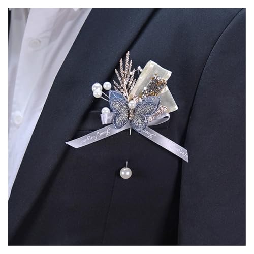 RAGOPILEN Corsage-Armband, Handgelenk-Ansteckblume, 2er-Pack, Blumenarmband for Hochzeit, Abschlussball, Party(Boutonniere a) von RAGOPILEN