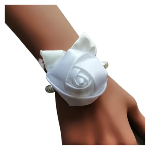 RAGOPILEN Corsage-Armband, Handgelenk-Corsage, 4 Stück, Hochzeit, Braut, Brautjungfer, florales Handarmband, Corsage, verstellbares Band, Rose, Zeremonie, Party, Abschlussball, Mehrfarbig(White) von RAGOPILEN
