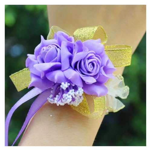 RAGOPILEN Corsage-Armband, Handgelenk-Corsage Rose Floral Armband 4er-Pack Mehrfarbig(Purple) von RAGOPILEN