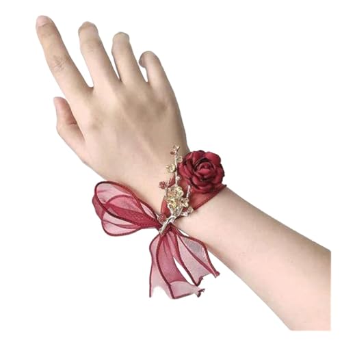 RAGOPILEN Corsage-Armband, Handgelenk-Corsage mit Band for Braut, Brautjungfern, Schwestern, Hochzeit, Abschlussball, Mehrfarbig(Red) von RAGOPILEN