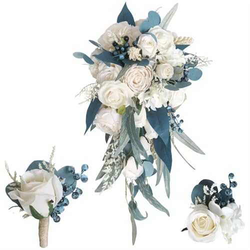 RAGOPILEN Corsage-Armband, Seidenpapier-Pompons, Brautstrauß, Brautjungfernstrauß, Boutonniere, Handgelenk-Corsage, Mehrfarbig, 10 Stück(1set Waterfall Bouqu) von RAGOPILEN