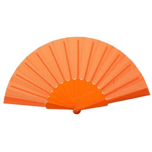 RAGOPILEN Faltbarer Handfächer, Bauchtanz-Fächer, faltbar, Kunststoff und Stoff, 14 Rippen, Mehrfarbig(Orange) von RAGOPILEN