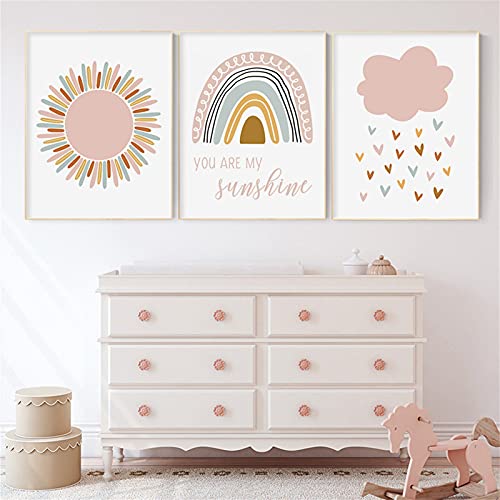 3er Set Poster Kinderzimmer Deko Regenbogen Wolken Bilder Ohne Rahmen Wandbilder für Jungen Mädchen Wohnzimmer Schlafzimmer Wanddeko (A,21 x 30 cm) von RAILONCH