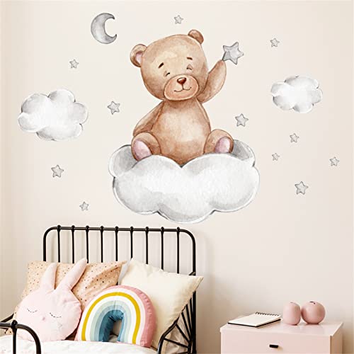 Kleiner Bär Wandaufkleber Kinderzimmer Deko, Abnehmbare Groß Tier Wandtattoo, Wolken Wandsticker Mädchen Junge Babyzimmer Deko von RAILONCH