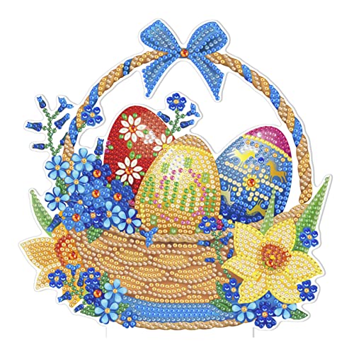 RAILONCH 5D DIY Ostern Diamond Painting, Hase Ostereier Handwerk Ornamente mit Aufsteller, Oster Deko Geschenk zum für Wand Und Eingang Dekoration (#5) von RAILONCH