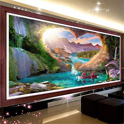 RAILONCH 5D Diamond Painting, DIY Diamant Malerei Kits,Groß Heart Shaped Cave Landschaft Full Bohrer Diamond Kristall Strass Stickerei Bilder Wohnzimmer Dekor Wand (40x100cm) von RAILONCH