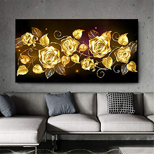 RAILONCH 5D Diamond Painting Goldene Rose, DIY Diamant Painting Set Crystal Strass Stickerei Bilder Diamant Malerei fur Haus Wand und Eingang Dekoration (120x60cm) von RAILONCH