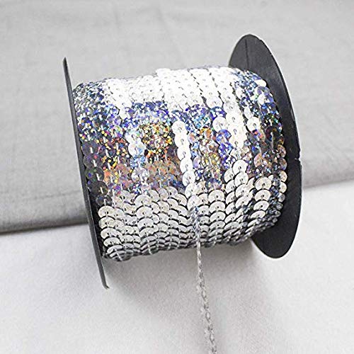 RAILONCH 90m*6mm Pailletten Bänder DIY Paillettenband, für Hochzeit Handwerk Basteln,Bauchtanz Deko,Tanzbekleidungen UVM. (Silber Laser) von RAILONCH