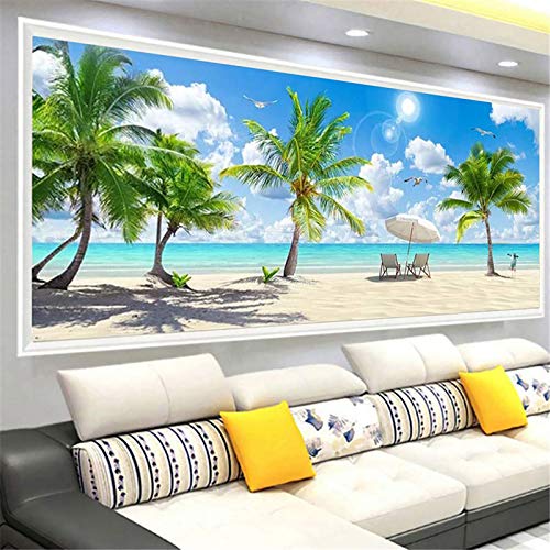 RAILONCH DIY 5D Diamond Painting Kits große DIY Vollbohrer Sommer Strand Ozean Kokosnussbaum Handwerk für zu Hause Wanddekoration (60×150cm) von RAILONCH