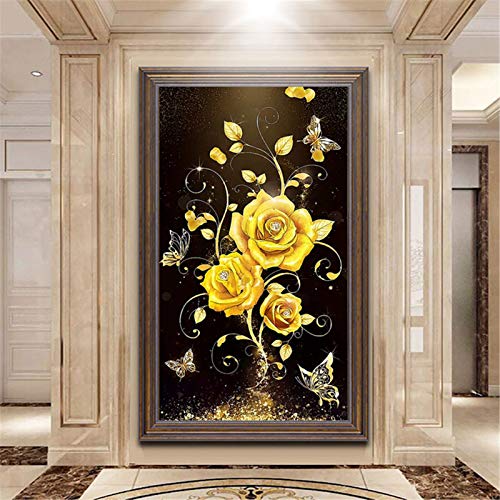 RAILONCH DIY Diamond Painting, 5D Diamant Painting Set, Goldene Rose Full Drill Stickerei Diamonds Malerei Kits für Home Wand Wohnzimmer Dekor (60x100cm) von RAILONCH