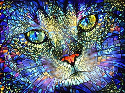 RAILONCH DIY Diamond Painting Katze Kits, 5D Diamant Painting Runden Diamanten Voll Set, Voller Bohrer Strass Stickerei Kreuzstich Bilder für Home Wall Büro Dekoration (40x30cm) von RAILONCH