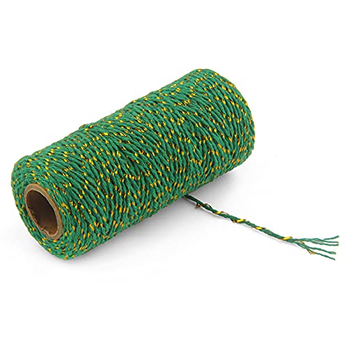 RAILONCH Farbe Baumwollgarn, Zweifarbig Makramee Garn 2 mm x 200 m, Naturgarn Baumwollschnur Baumwollkordel für DIY Dekoratives Geschenk Handwerk Strickwerkzeuge (grün + Gold) von RAILONCH
