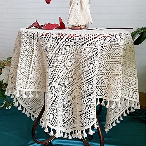 RAILONCH Spitze Tischdecke,Boho Vintage Tischdecke,Handarbeit Gehäkelte Aushöhlen Tischdecke,Waschbare Tischdecke,Tischdekoration für Küchenessen (130 * 180cm) von RAILONCH