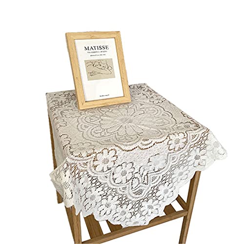 RAILONCH Tischdecke Weiß, Vintage Häkeldecke Baumwolle Spitze Tischdecke, Boho Spitzeauflage Abwaschbar Tischtuch für Hochzeit Decor (120x120cm) von RAILONCH