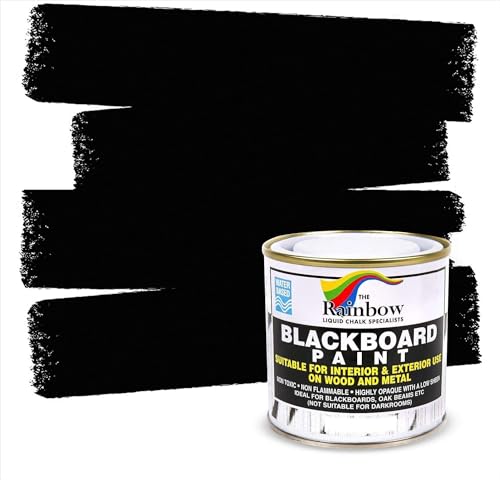 Die Raindow Tafelfarbe 250 ml, Mattschwarz, reflexionsfrei, strapazierfähig für Außenwände - geeignet für Holz, Metall und grüne MDF-Oberflächen, geeignet für Flüssigkreide und Kreidestifte, GL078 Die Raindow Tafelfarbe 250 ml, Mattschwarz, reflexionsfrei, strapazierfähig für Außenwände - geeignet für Holz, Metall und grüne MDF-Oberflächen, geeignet für Flüssigkreide und Kreidestifte, GL078 von RAINBOW CHALK MARKERS LTD