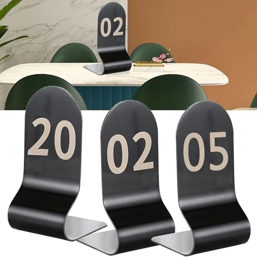 1-10/20 Digitales Schild Sitzkarte, Edelstahl Tischnummer for Restaurants, Glatte Kanten, Sicher und Langlebig, Doppelseitige Metall Tischkarte Stapelbar(Black,1-20(12x6cm)) von RAKKYOFD