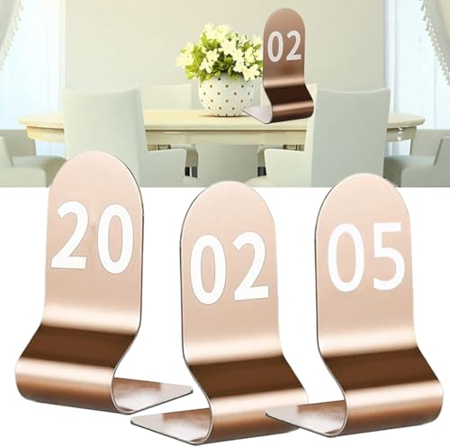 1-10/20 Digitales Schild Sitzkarte, Edelstahl Tischnummer for Restaurants, Glatte Kanten, Sicher und Langlebig, Doppelseitige Metall Tischkarte Stapelbar(Rose Gold,1-20(12x6cm)) von RAKKYOFD
