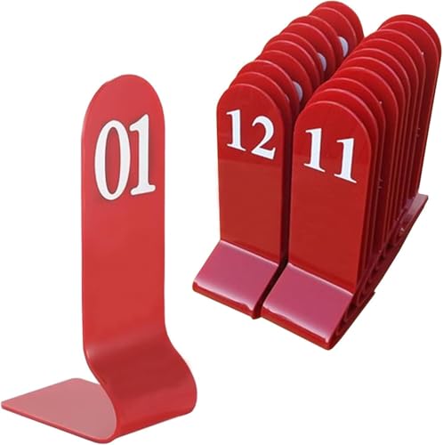 Metall-Nummernschilder stapelbar, stehende Tischnummer, digitales Schild Sitzkarte 1-10/20, schwarz/rot, doppelseitiges Tischnummernschild for Restaurants(Red,1-20) von RAKKYOFD
